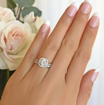 Classic Square Halo Engagement & Wedding Set