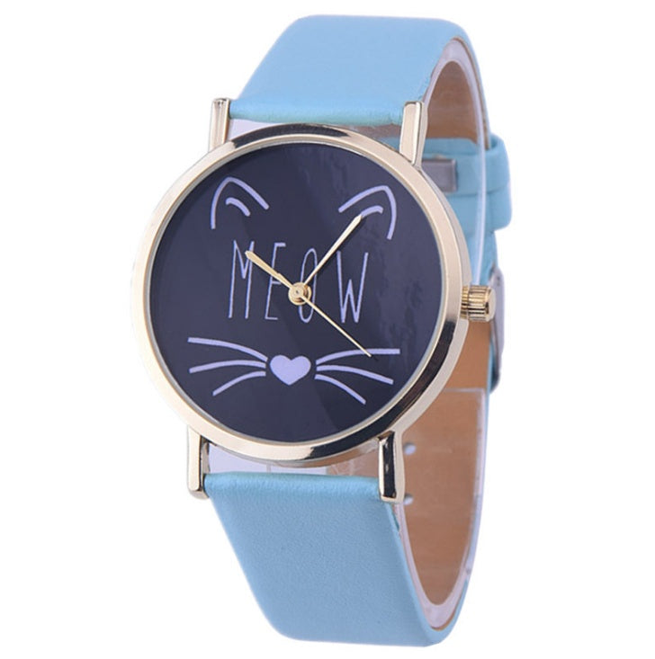Charming Cat Pattern PU Leather Quartz Watch