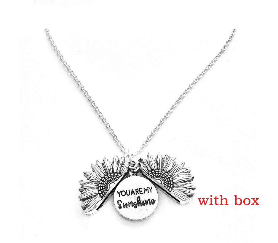 Sunflower Pendant Necklace with Engraved Message