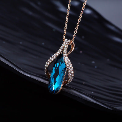 Gold-Plated Teardrop Crystal Pendant & Earring Set