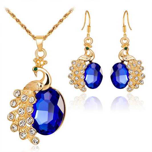 Dazzling Peacock Rhinestone Two-Piece Necklace Set