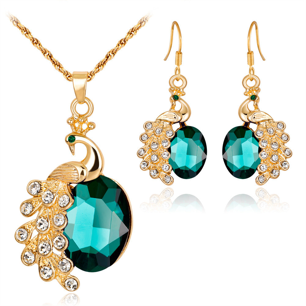 Dazzling Peacock Rhinestone Two-Piece Necklace Set