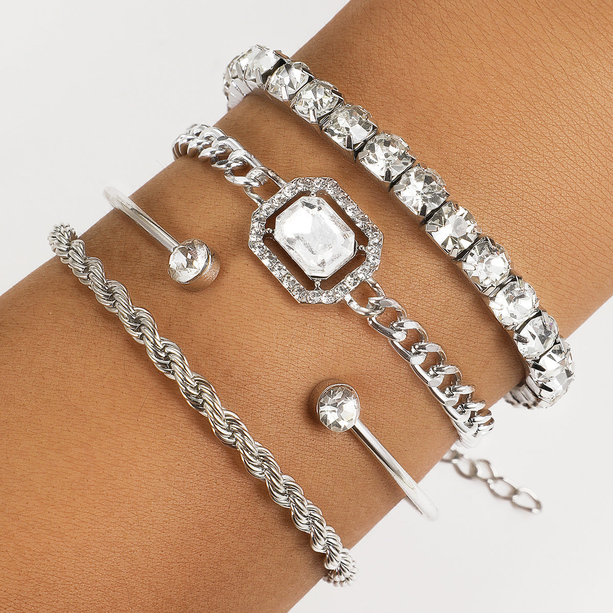 Bohemian Crystal Twisted Cuff Bracelet Set