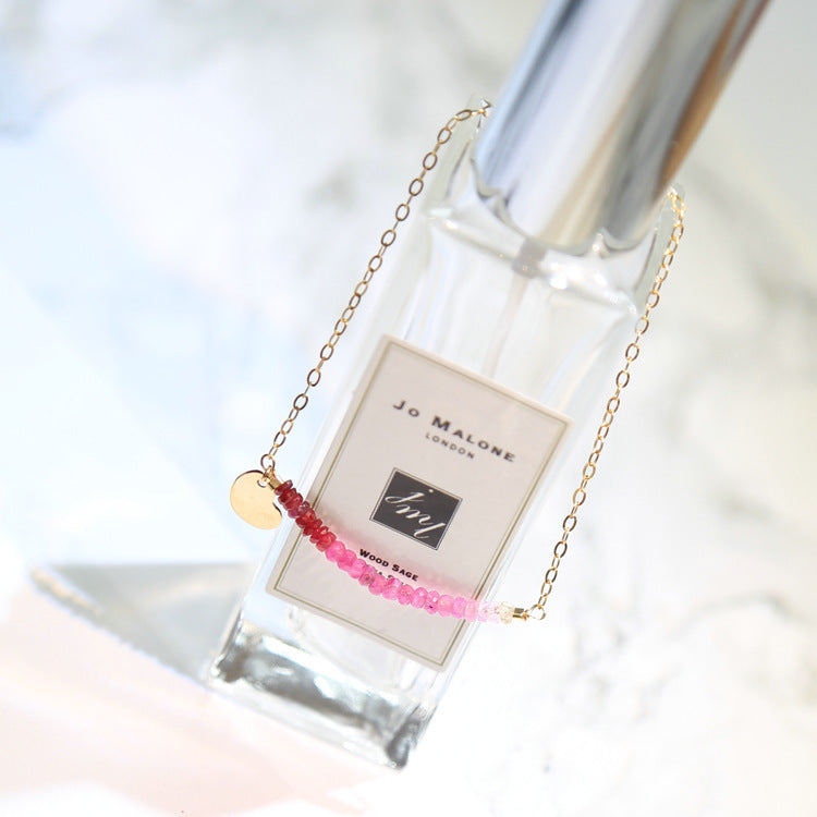 14K Gold-Plated Natural Ruby Heart Pendant Bracelet