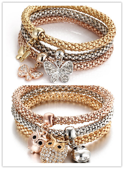 Tricolor Stretch Popcorn Chain Bracelet Set