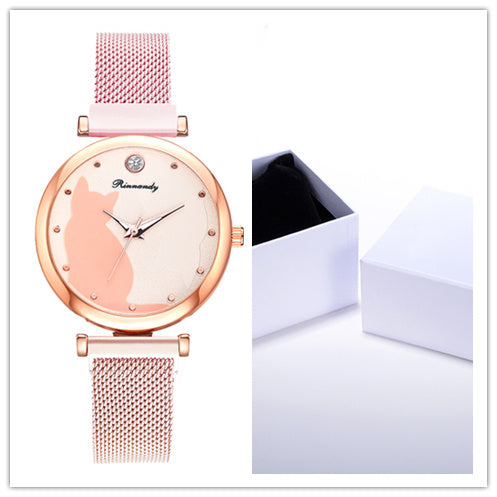 Women's 5-Piece Rose Gold Mesh Watch and Bracelet Set