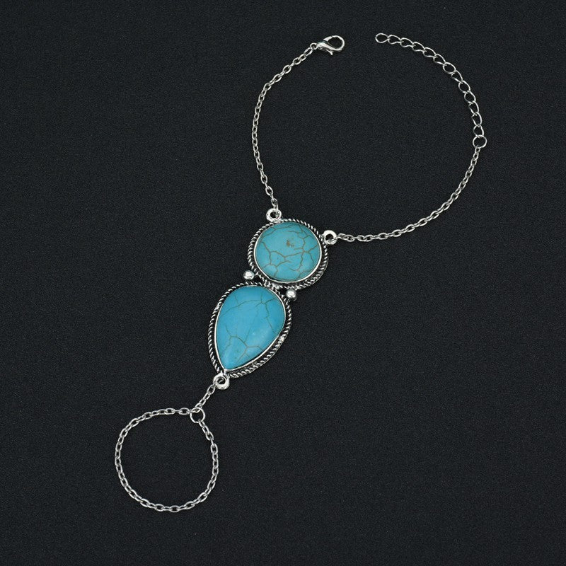 Silver Turquoise Finger Ring Bracelet