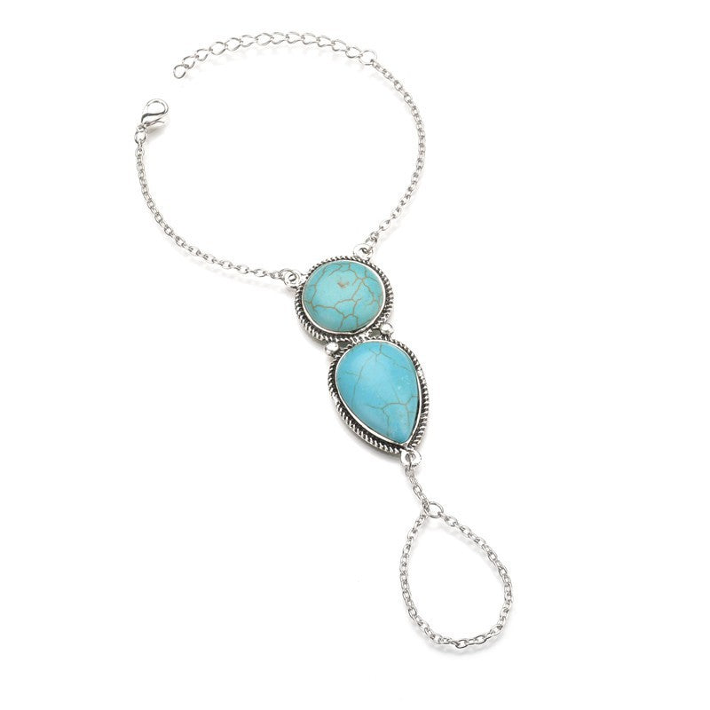Silver Turquoise Finger Ring Bracelet