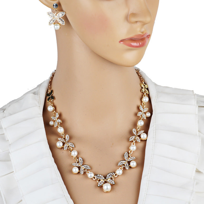 Elegant Pearl Butterfly Bridal Jewelry Set