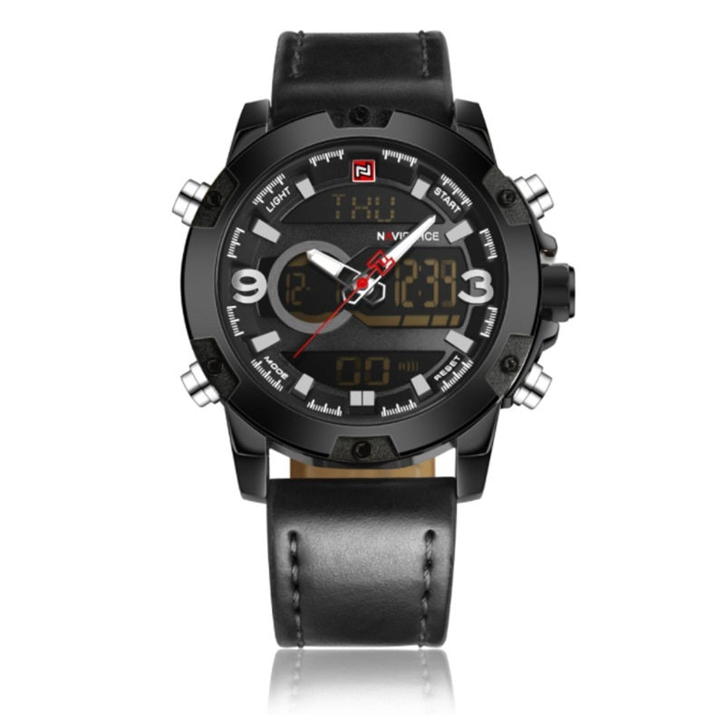 Men's Leather Digital Army Military Sport Watch