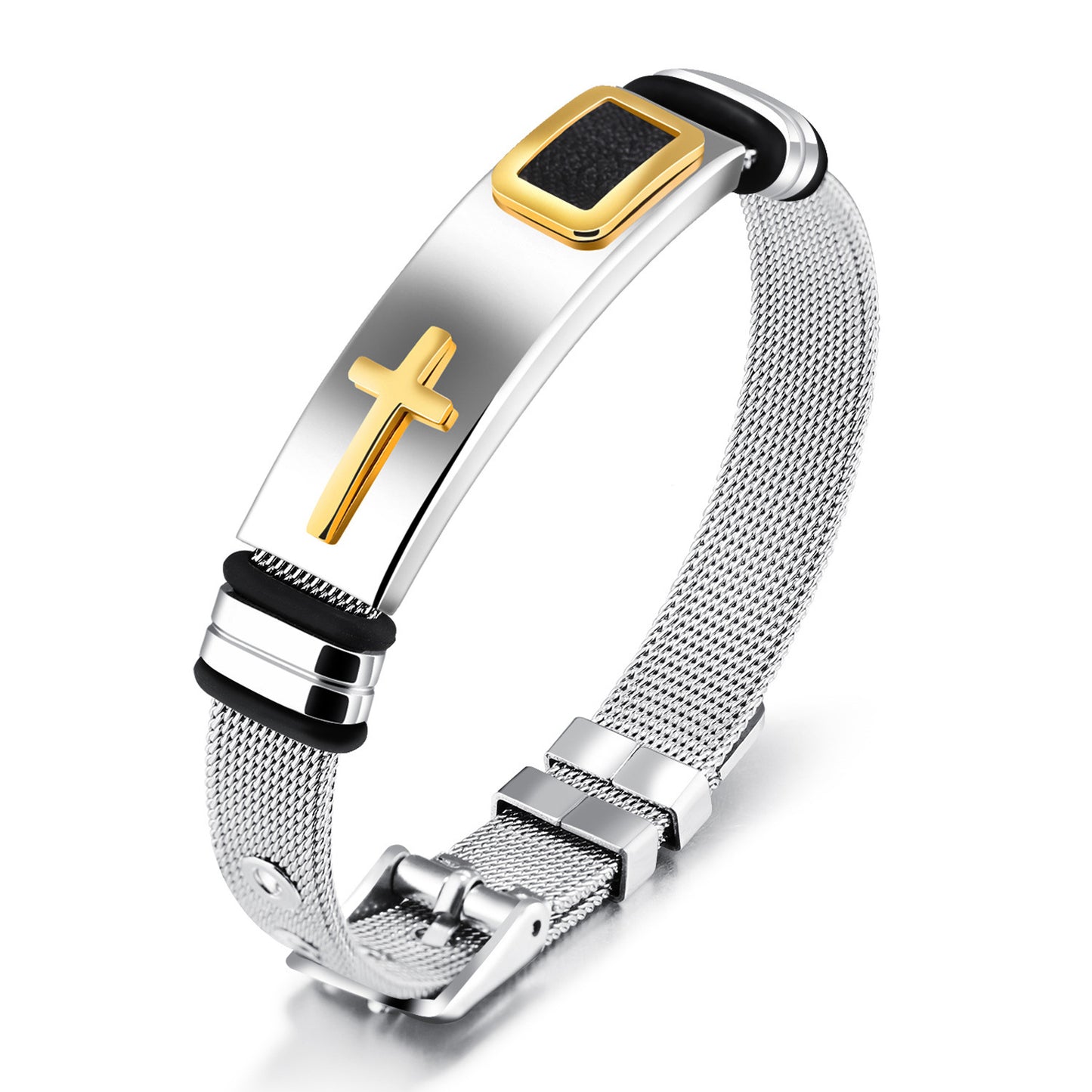 Men's Gold Cross Titanium Steel Mesh Bracelet
