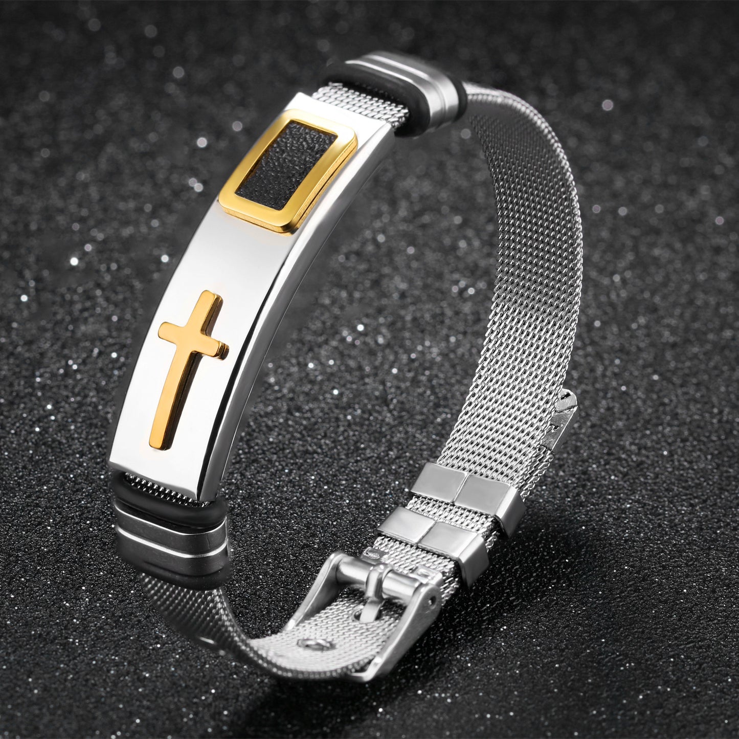 Men's Gold Cross Titanium Steel Mesh Bracelet