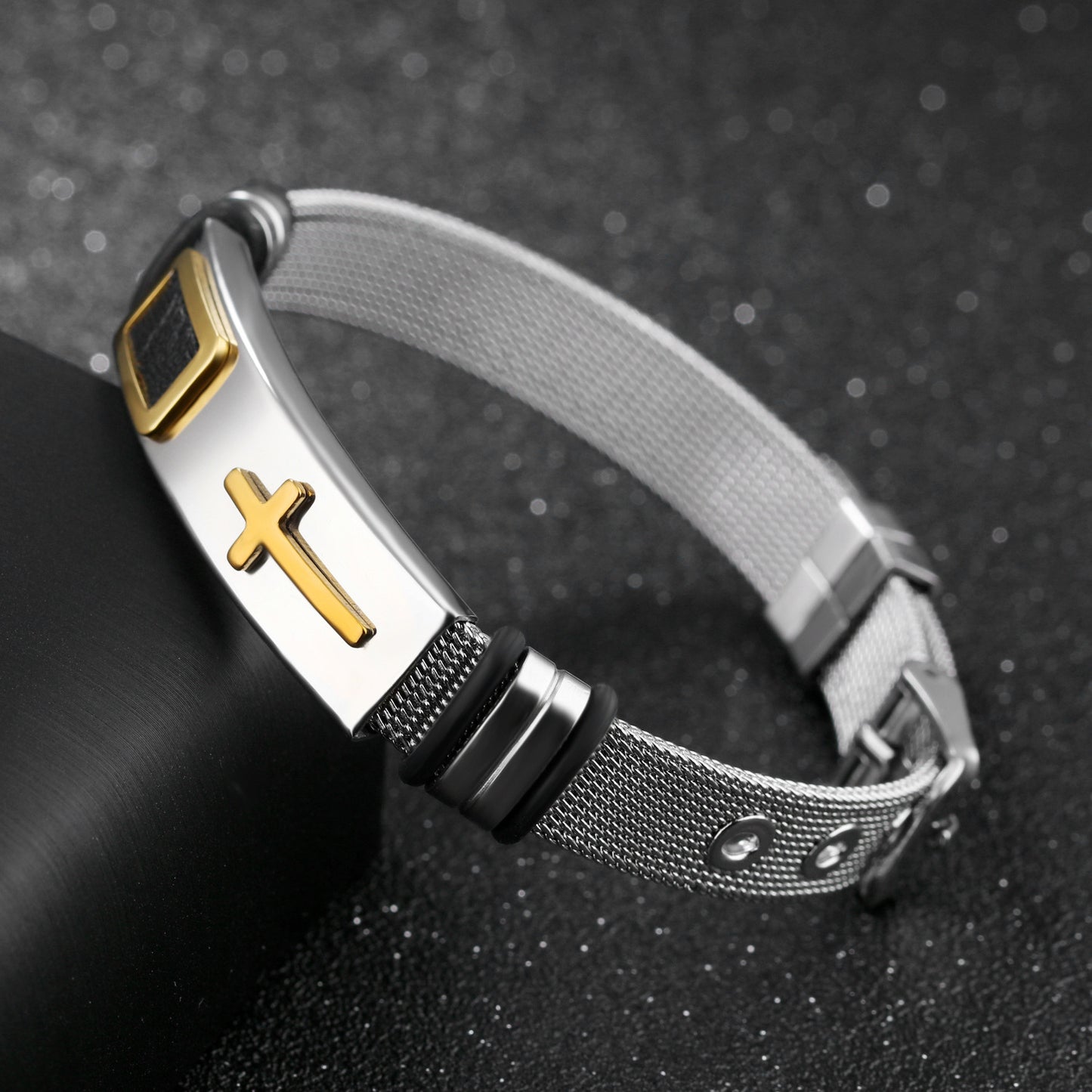 Men's Gold Cross Titanium Steel Mesh Bracelet