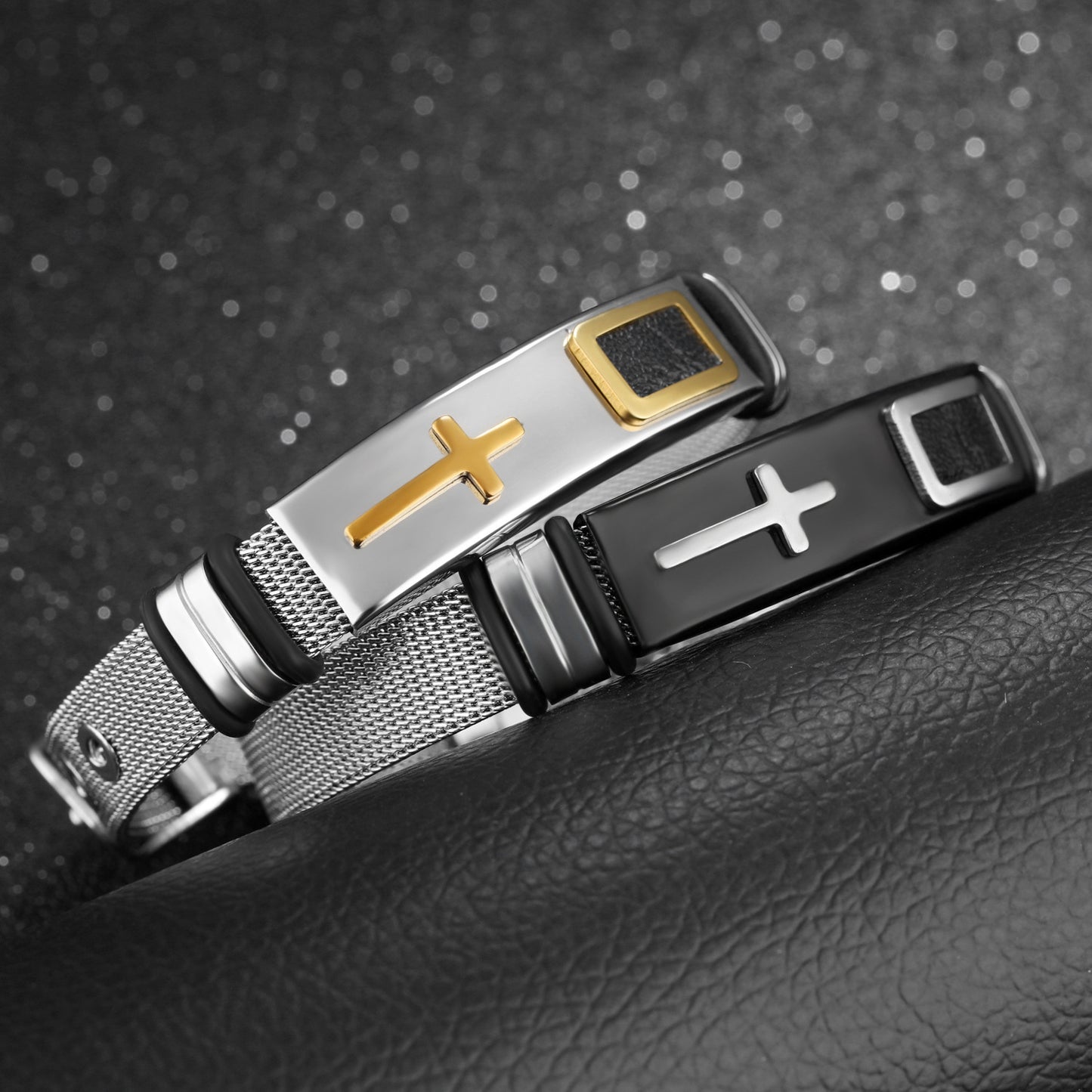 Men's Gold Cross Titanium Steel Mesh Bracelet