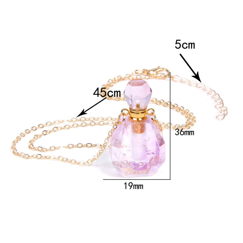Crystal Perfume Bottle Pendant Necklace - Gold Plated Unisex Design