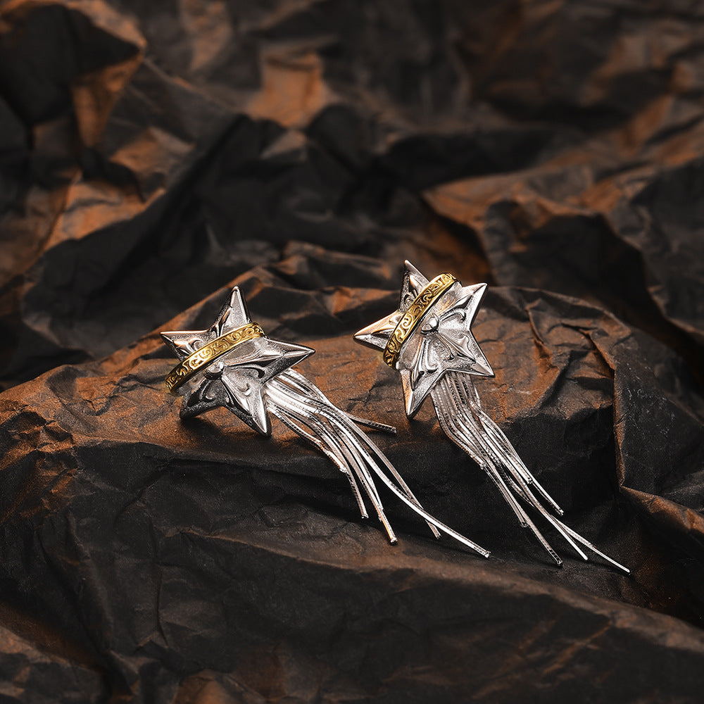925 Sterling Silver Tassel Five-pointed Star Earrings