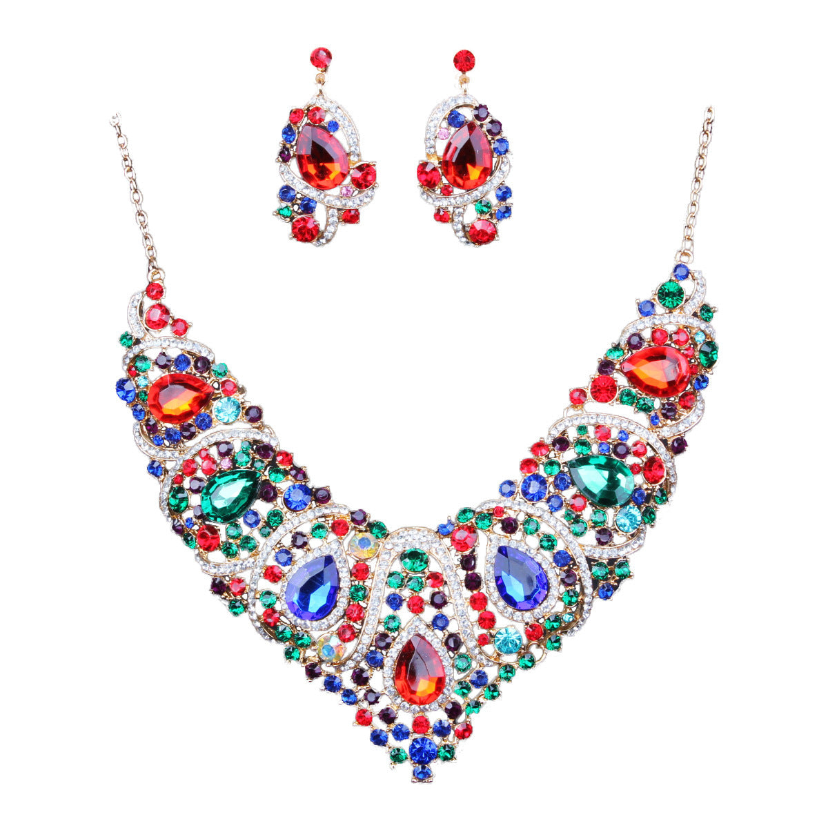 Vibrant Geometric Bridal Necklace and Earrings Set