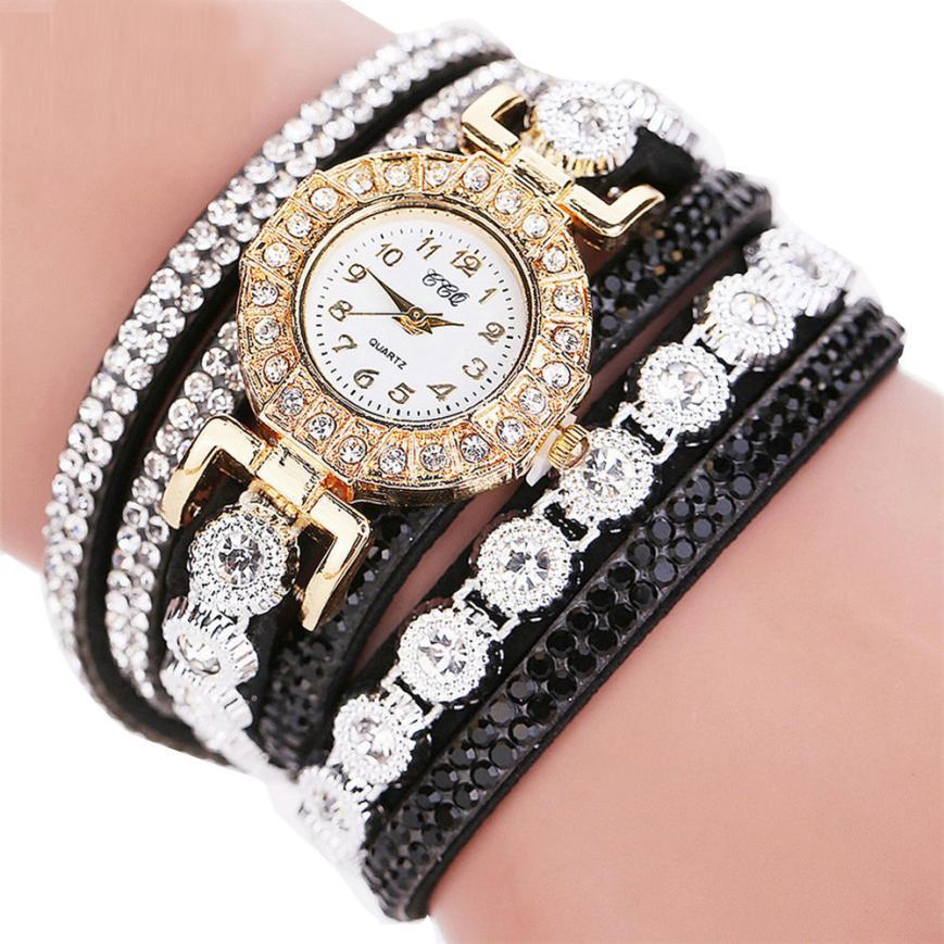 Fashionable Rhinestone PU Leather Bracelet Watch