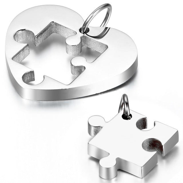 Glossy Heart Puzzle Couple Necklace