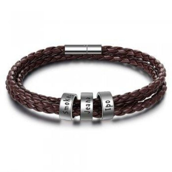 Personalized Braided Leather Name Bracelet for Men