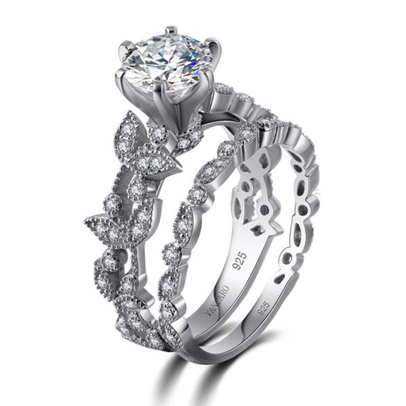 Enchanting Princess Diamond Leaf Engagement Ring Set