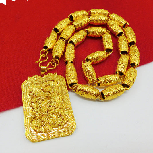 Men's Solid Gold-Plated Dragon Pendant Necklace