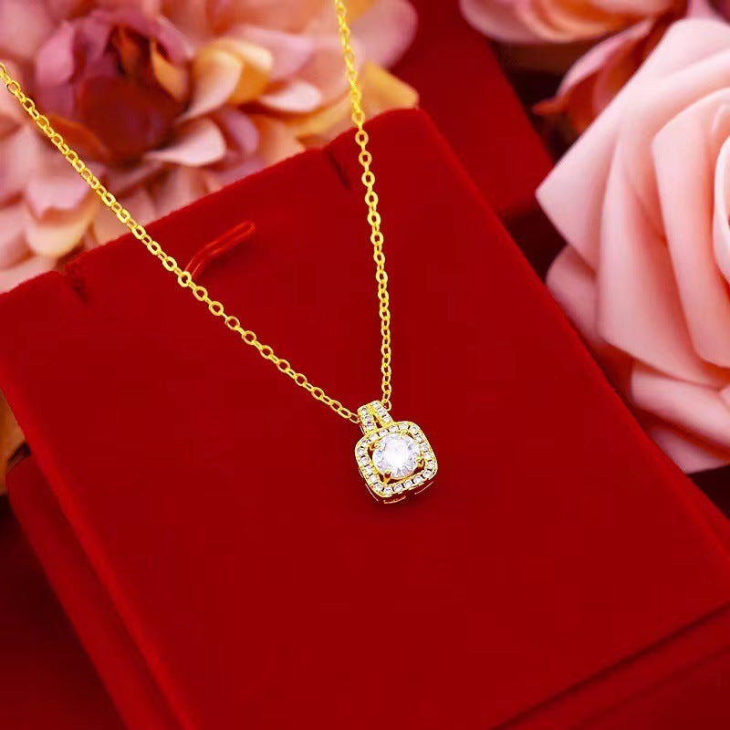 Gold Color Zircon Gem Jewelry Set - Necklace, Stud Earrings & Statement Ring