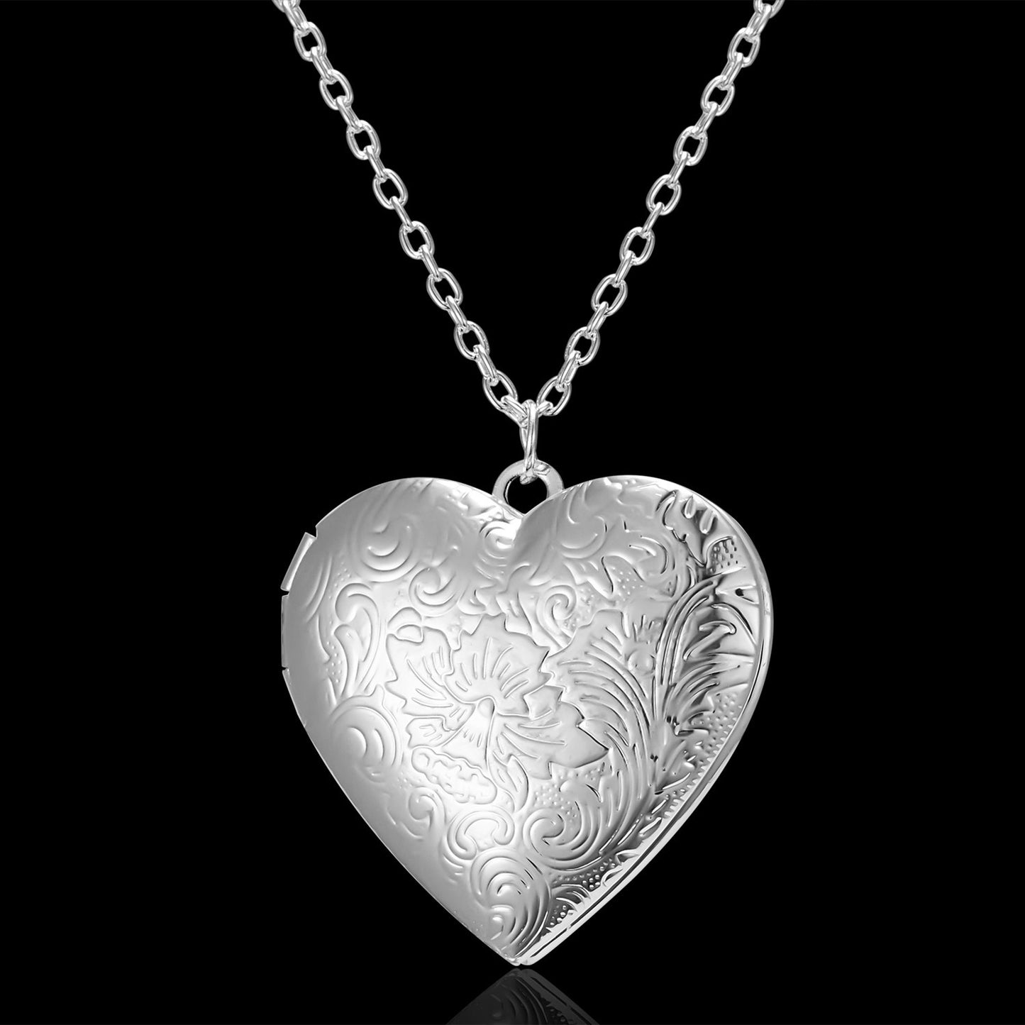 Carved Design Love Heart Photo Frame Pendant Necklace - Personalized Family Jewelry