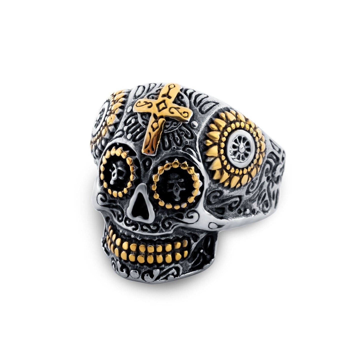 Vintage Cross Sugar Skull Ring