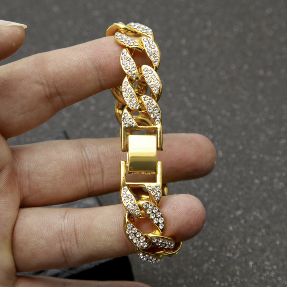 Men's Full Cuban Link Bracelet with Rhinestones