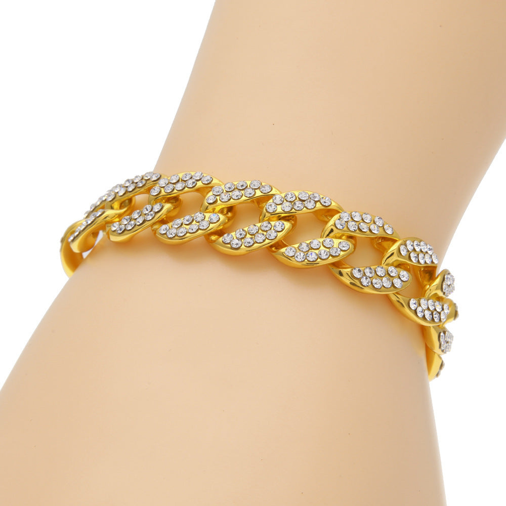 Men's Full Cuban Link Bracelet with Rhinestones