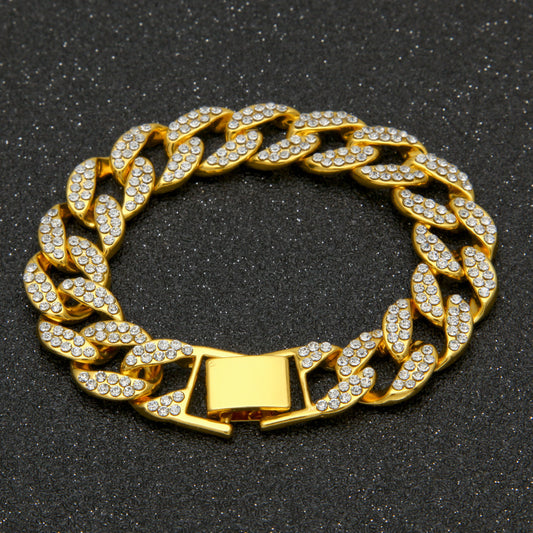 Men's Full Cuban Link Bracelet with Rhinestones