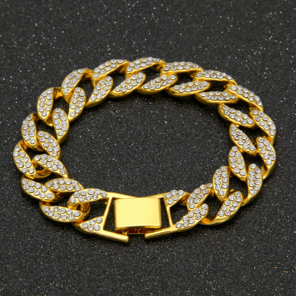 Men's Full Cuban Link Bracelet with Rhinestones