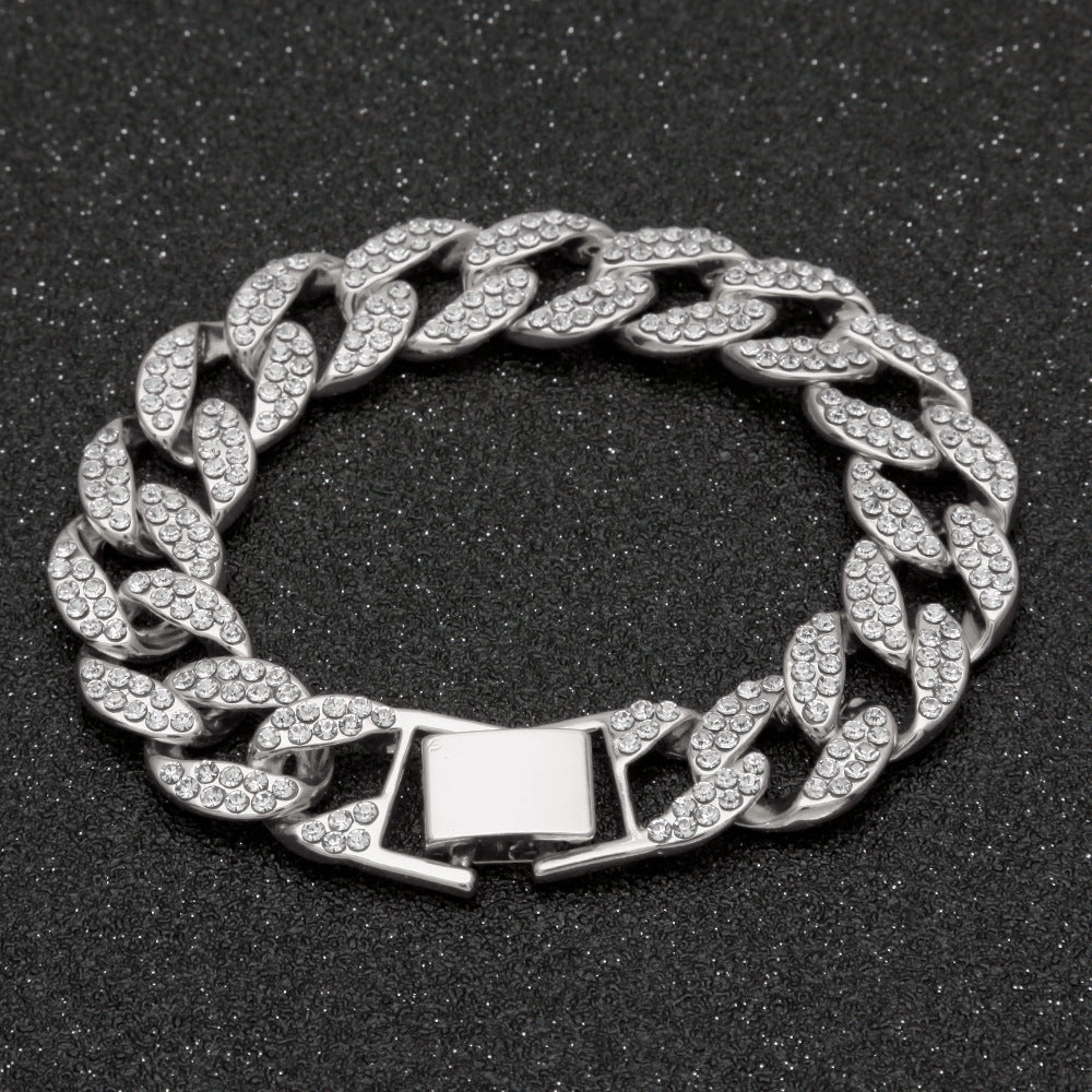 Men's Full Cuban Link Bracelet with Rhinestones