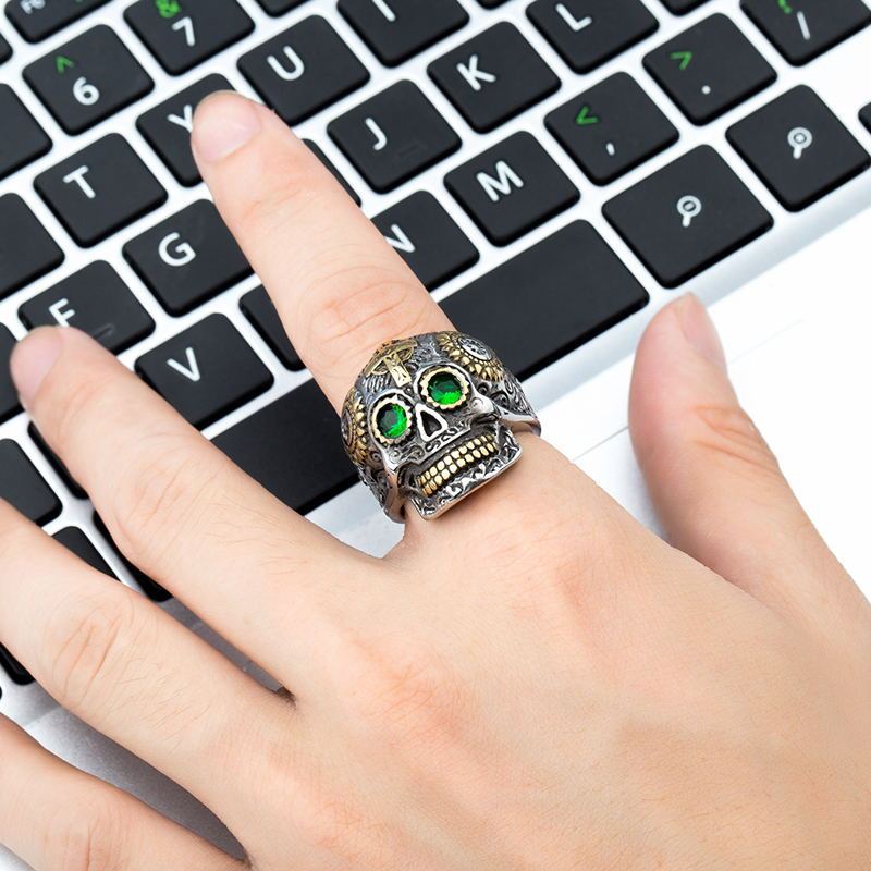 Vintage Cross Sugar Skull Ring