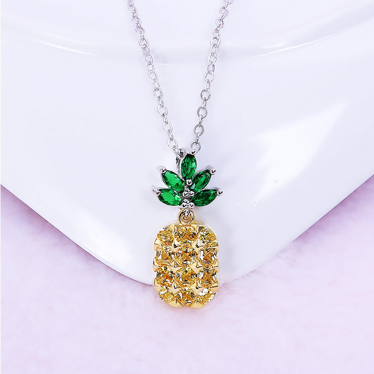 Sterling Silver Crystal Pineapple Earrings Necklace Set