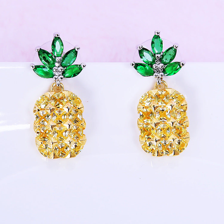 Sterling Silver Crystal Pineapple Earrings Necklace Set