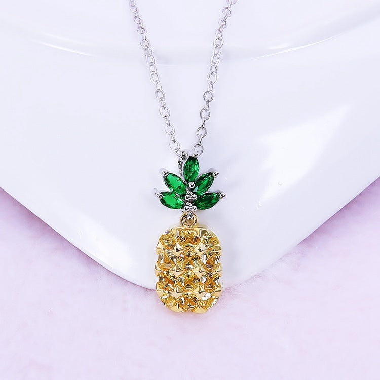 Sterling Silver Crystal Pineapple Earrings Necklace Set