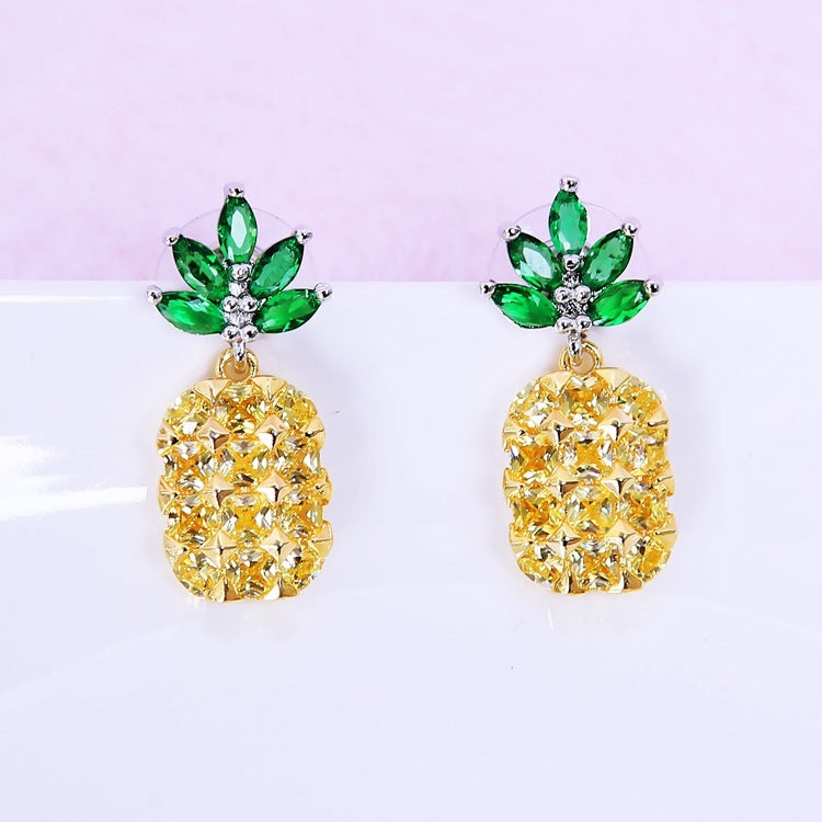 Sterling Silver Crystal Pineapple Earrings Necklace Set