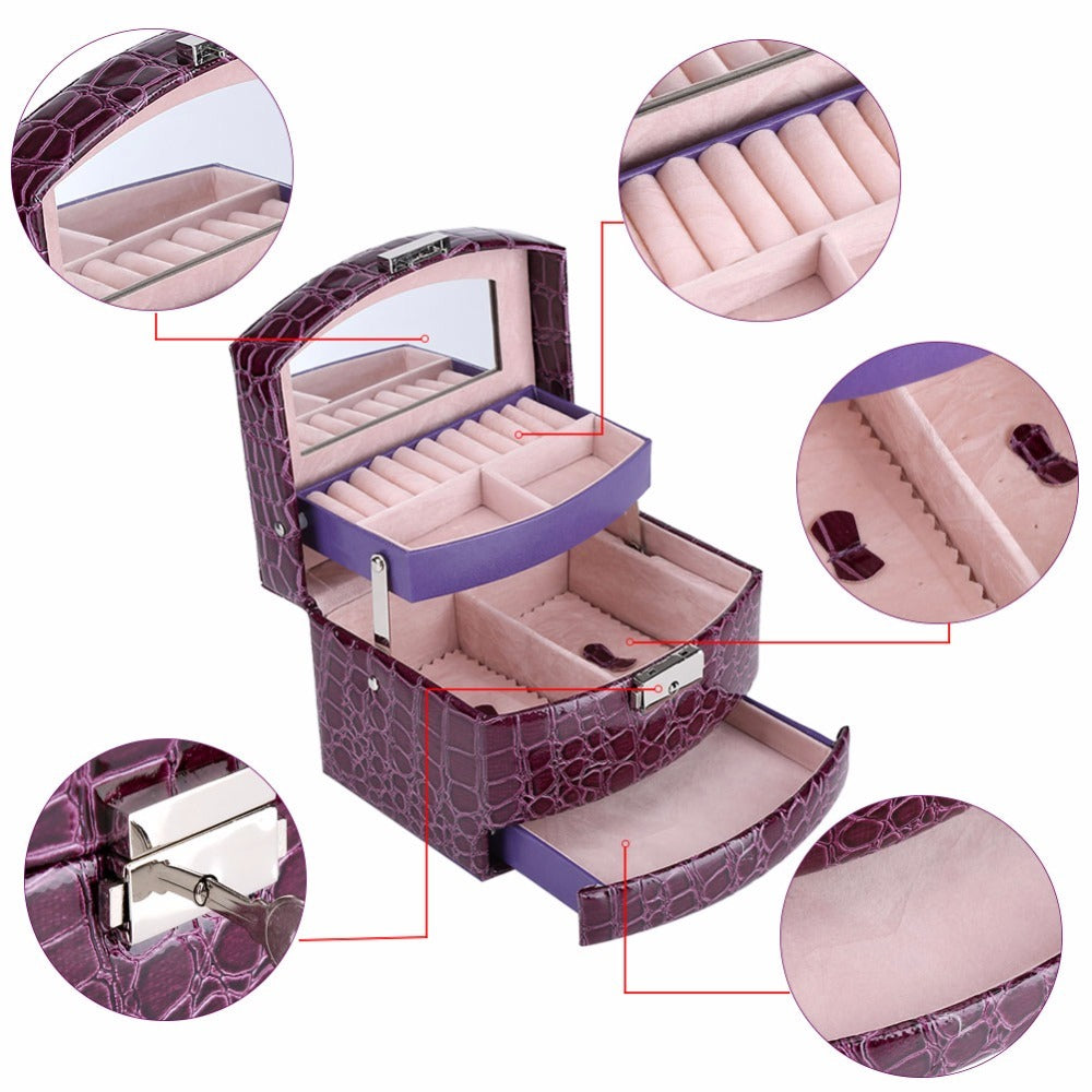 3-Layer Leather Jewelry & Makeup Organizer Box