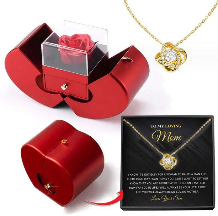 Red Apple Jewelry Box Set - Eternal Rose & Necklace Christmas Gift