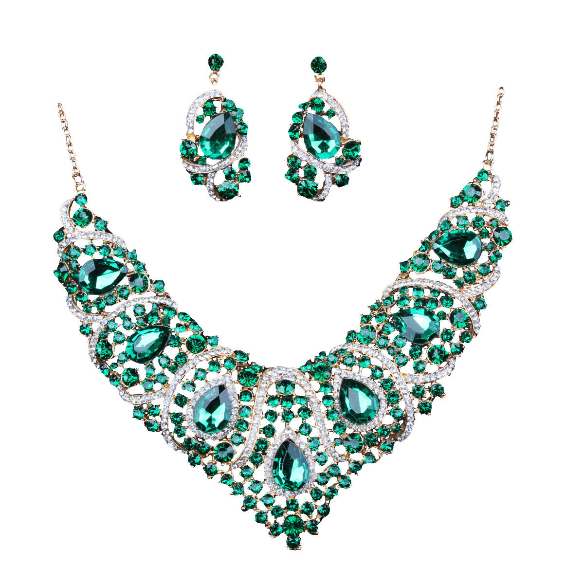 Vibrant Geometric Bridal Necklace and Earrings Set
