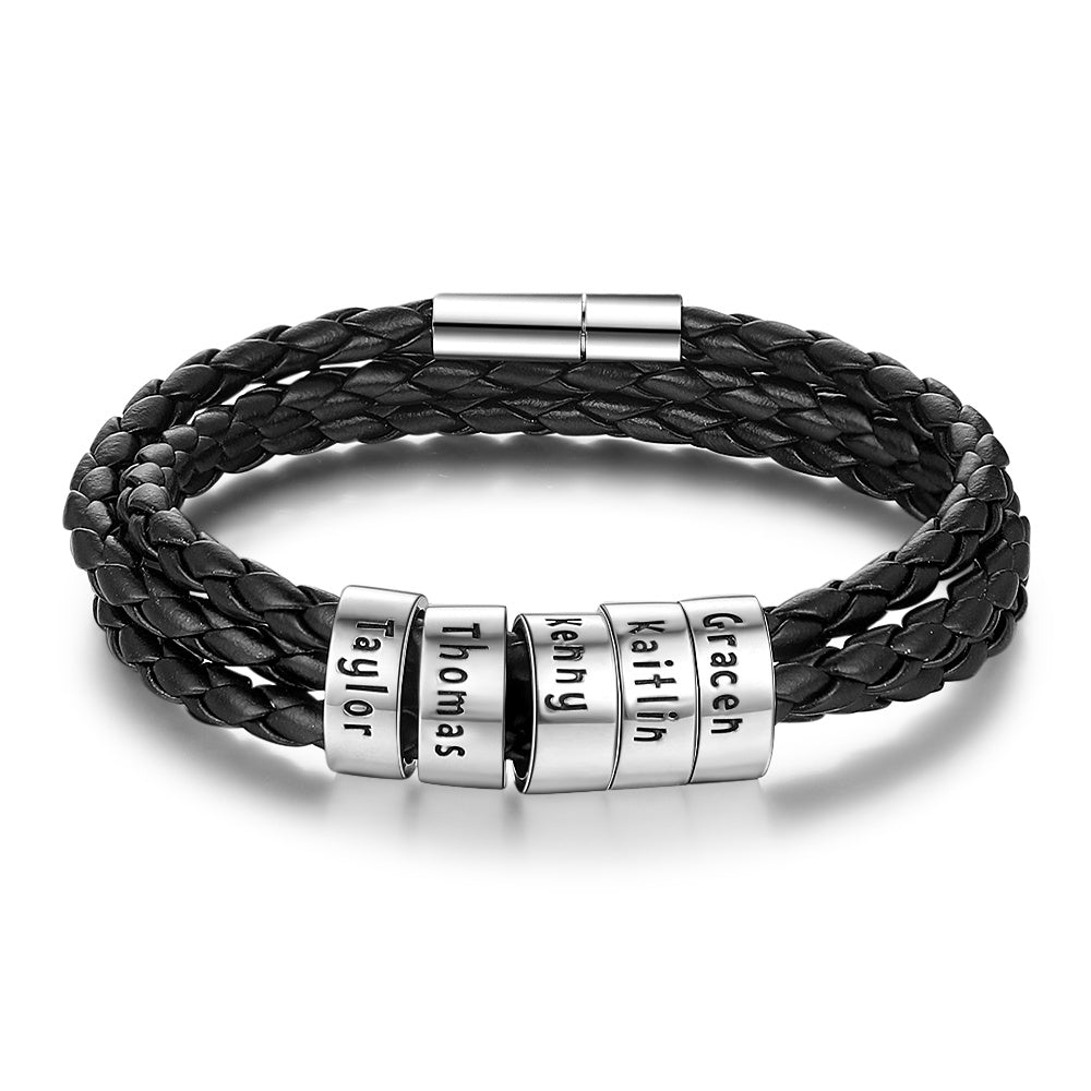 Personalized Braided Leather Name Bracelet for Men