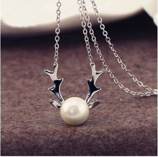 Deer Horn 14k Rose Gold Pearl Necklace