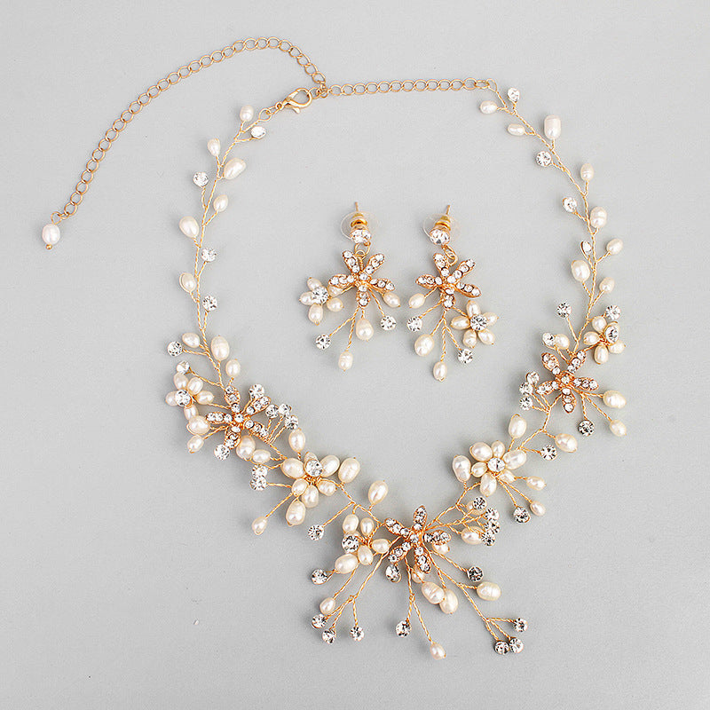 Floral Pearl & Austrian Crystal Wedding Jewelry Set