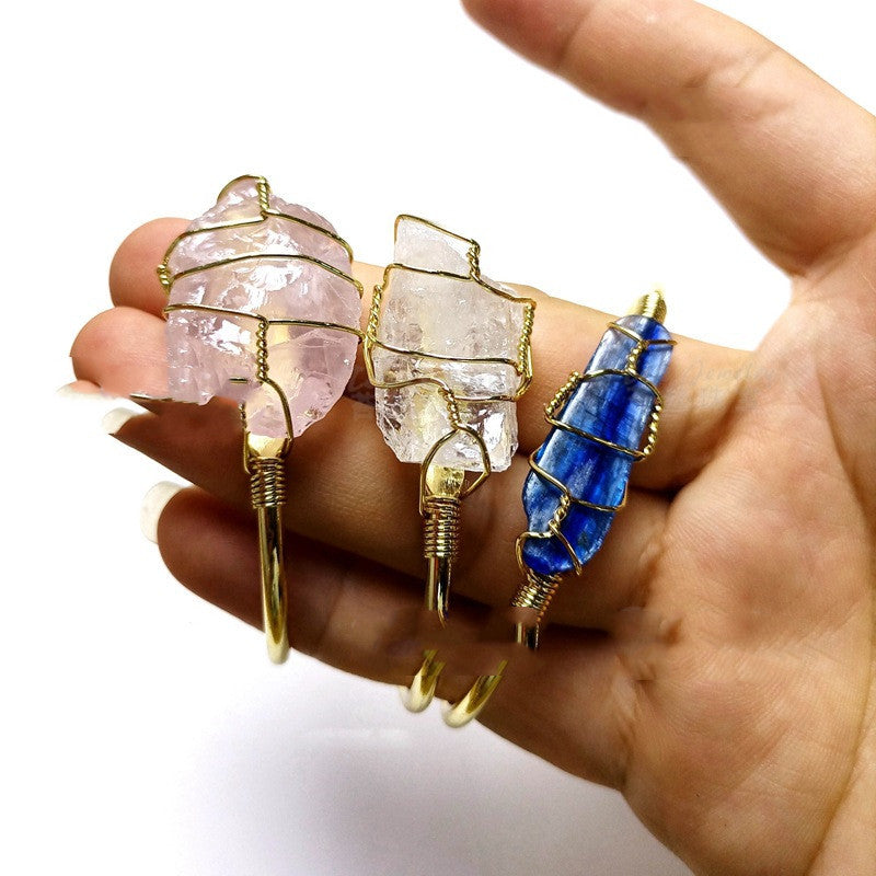 Natural Crystal Rough Stone Gold Unshaped Bracelet - Bohemian & Retro Jewelry