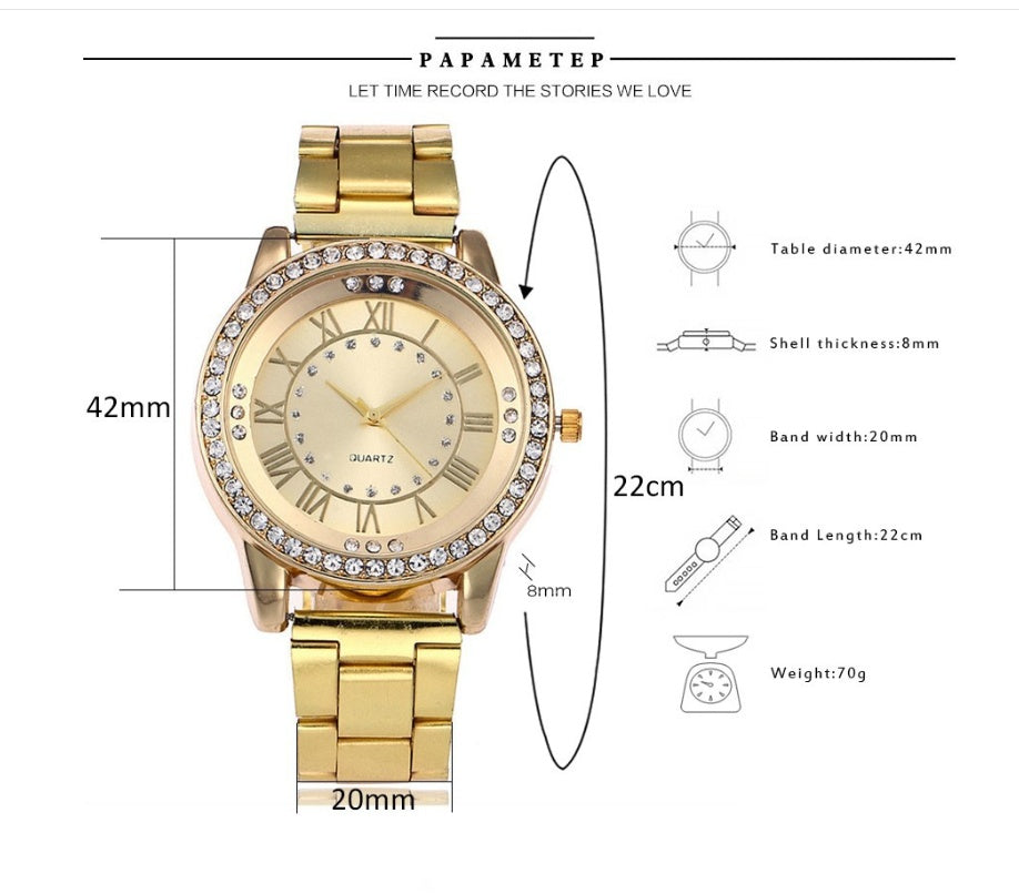Vansvar Rose Gold Rhinestone Quartz Watch