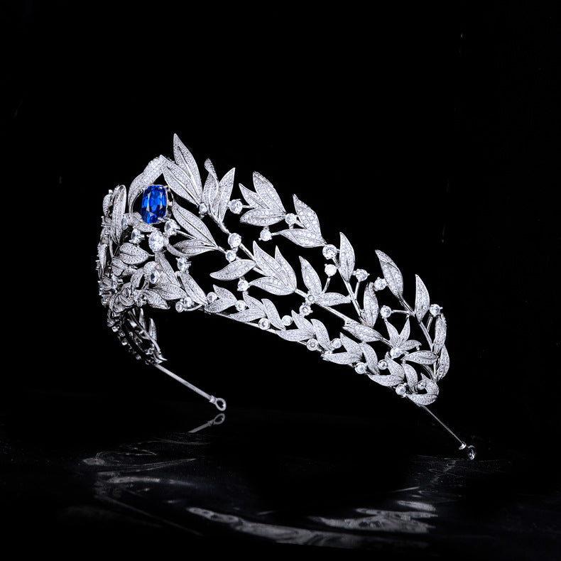Exquisite Sapphire Crown Wedding Headdress