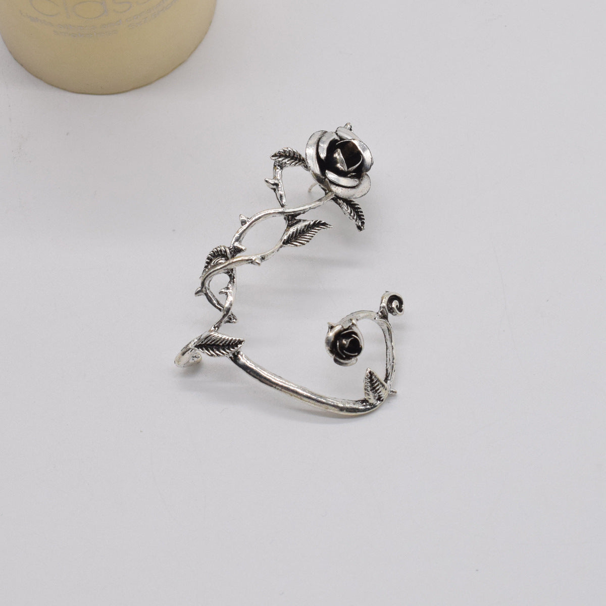Silver Rose & Vine Ear Wrap (No Piercing)