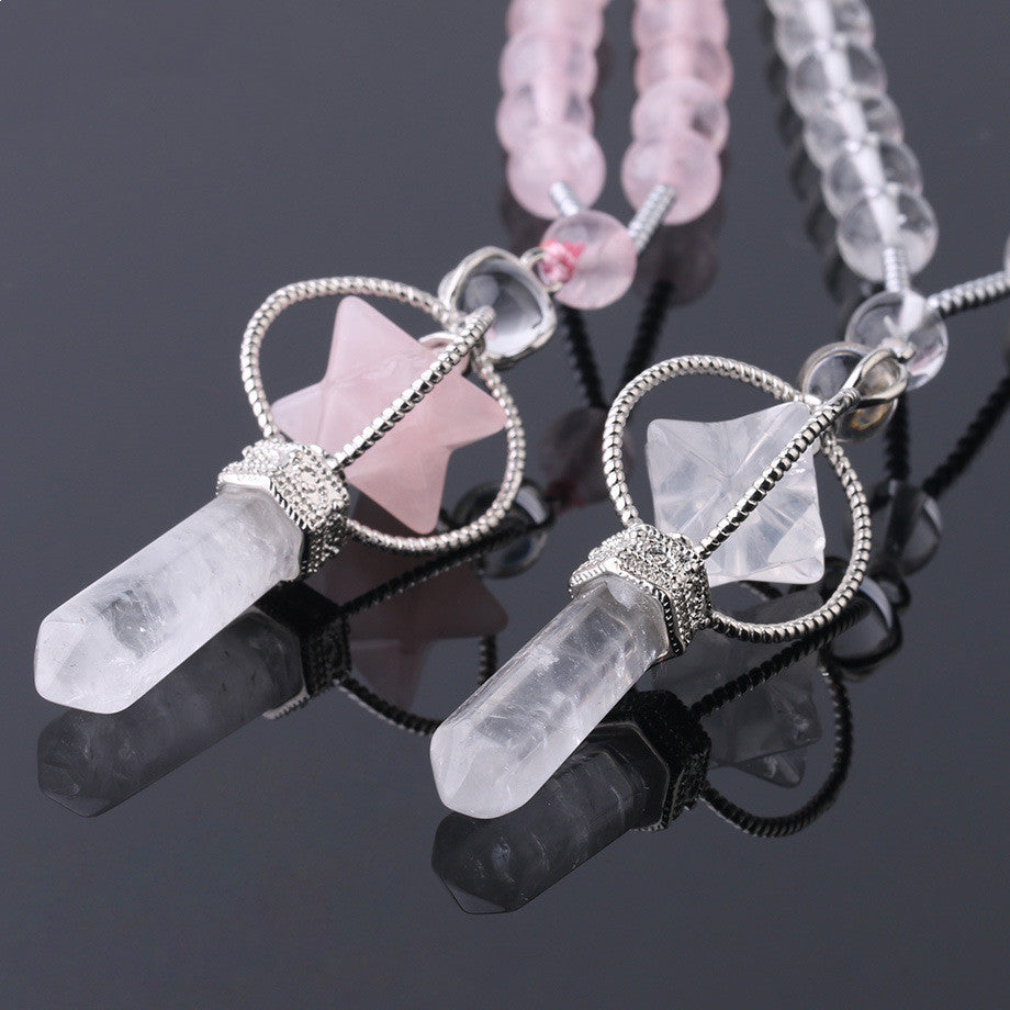 Natural Crystal Column Pendant Necklace - Unisex Stone Healing Jewelry